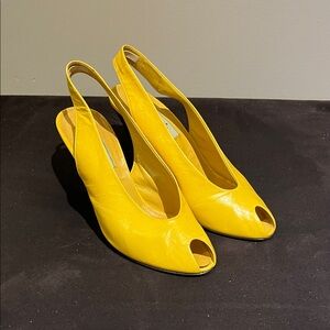 Yellow Peep Toe Slingback Women Shoes